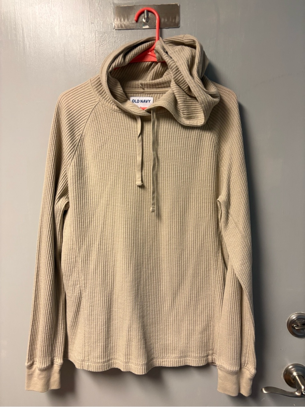 Old Navy Men's Waffle-Knit Pullover Hoodie in Beige - size medium.